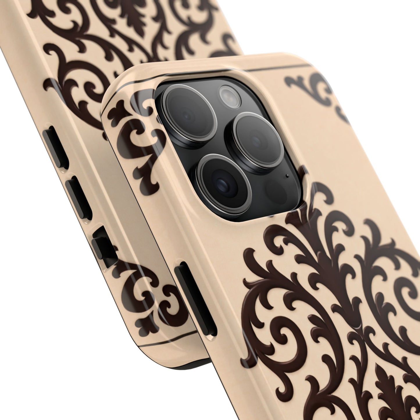 Almond-Beige & Brown Baroque Tough Phone Case — Elegant Beige & Brown Protective Cover