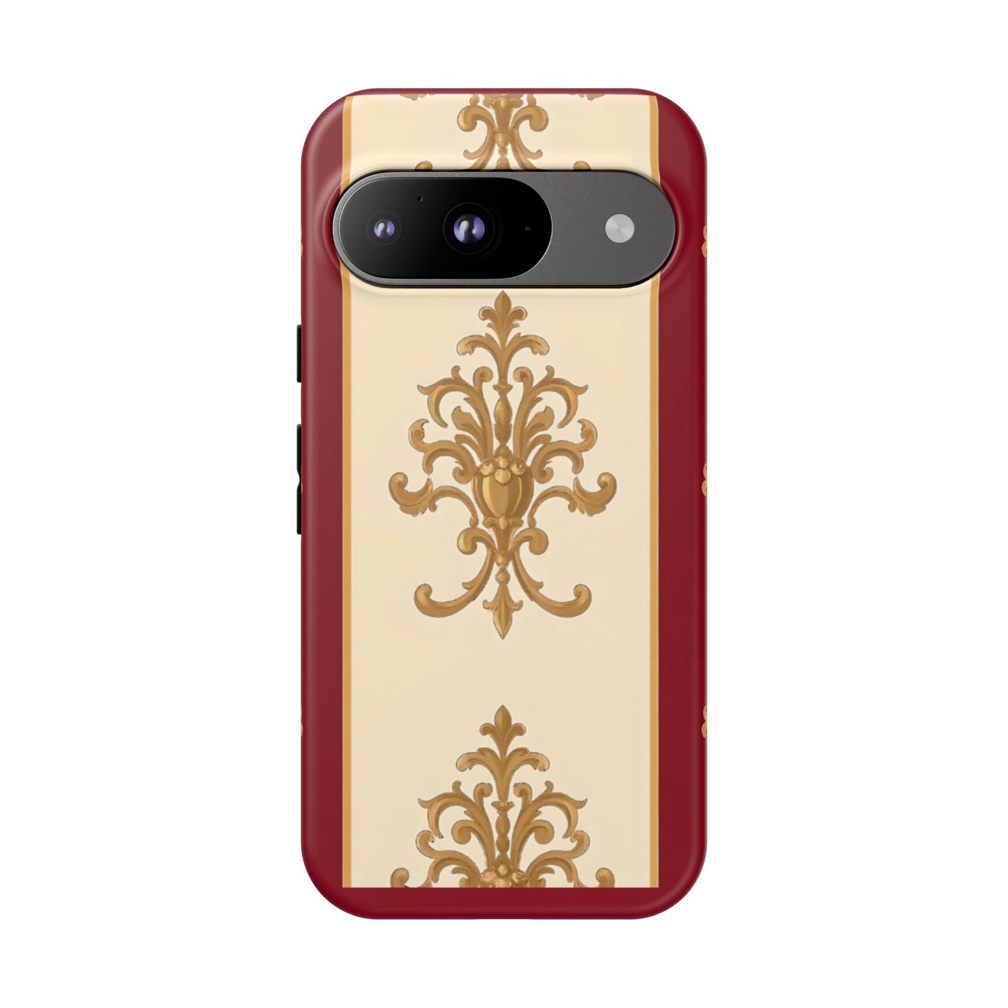 Elegant Floral Motif Phone Case - Tough Cases with Vintage Design - Dusk Red Striped Gold Damask