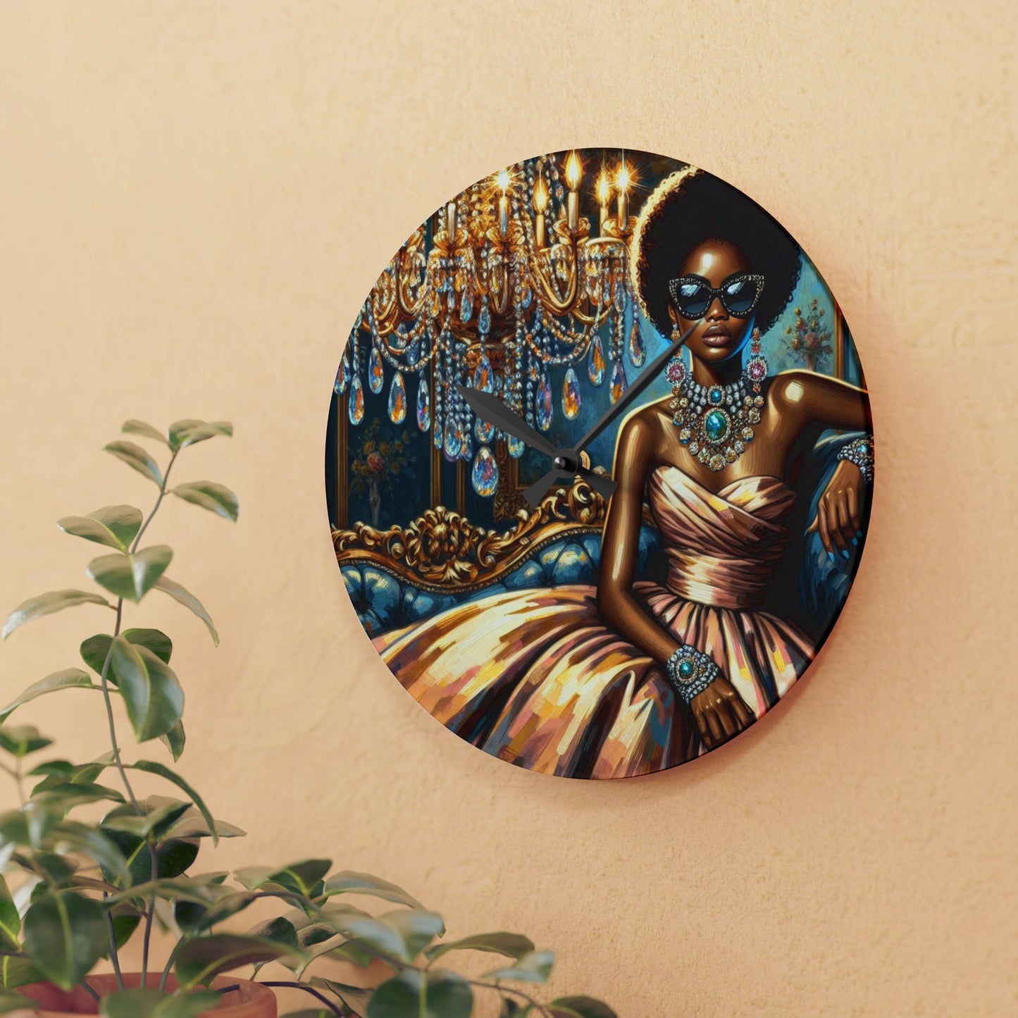 Elegant Acrylic Wall Clock with Glamorous Lady Design, Chic Home Decor, Modern Office Accent, Unique Gift Idea - Elegant Lady & Chandelier
