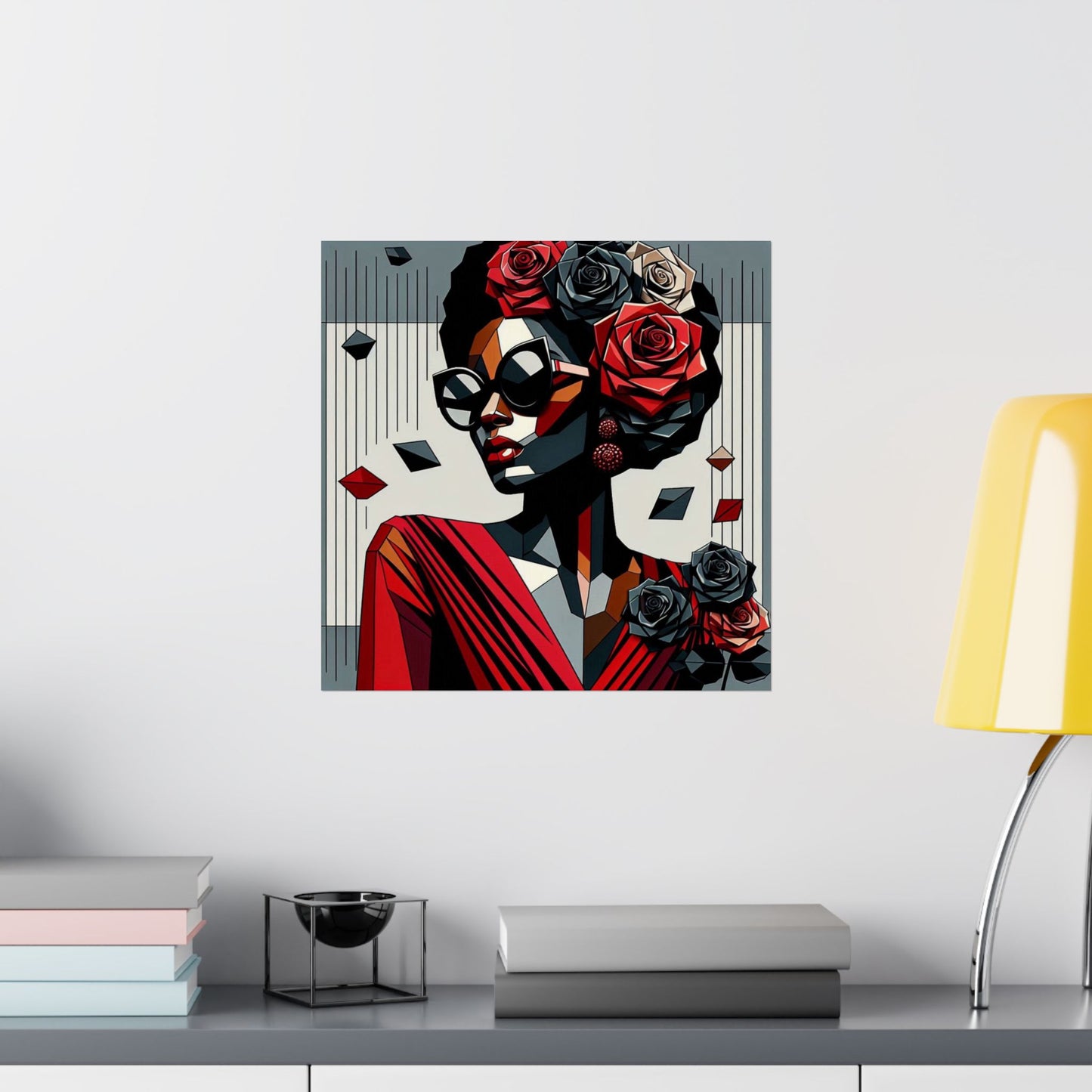 Floral Afro Art Poster - Elegant Matte Vertical Wall Decor - Lady In Red