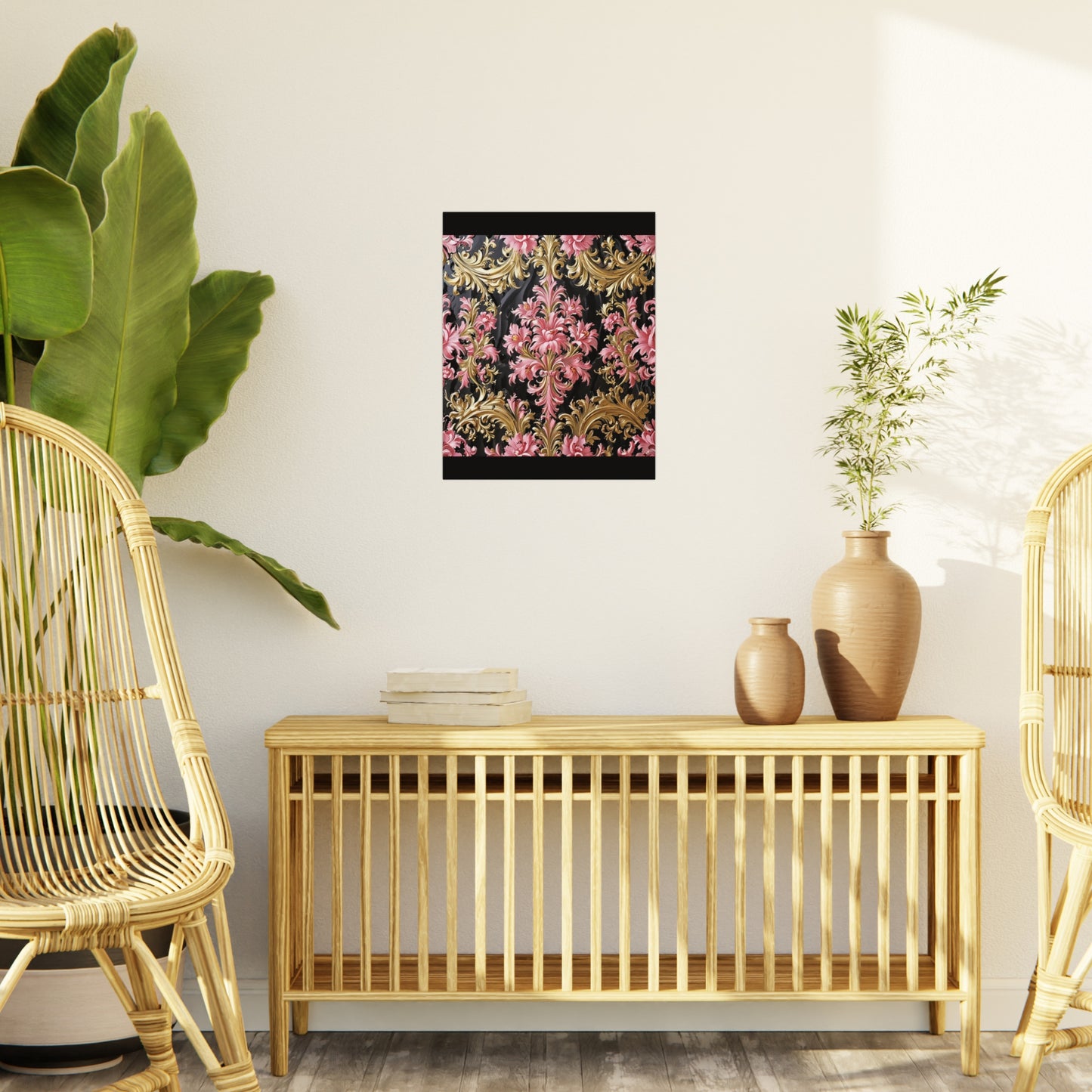 Elegant Floral Foam Board | Decorative Wall Art, Home Decor, Wedding Decor, Party Backdrop - Black & Pink Oil Painting Style Rococo