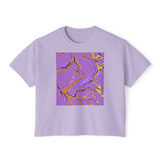 Chic Women's Boxy Tee with Purple Marble Design, Casual Top, Summer Fashion, Gift for Her, Trendy Graphic Tee