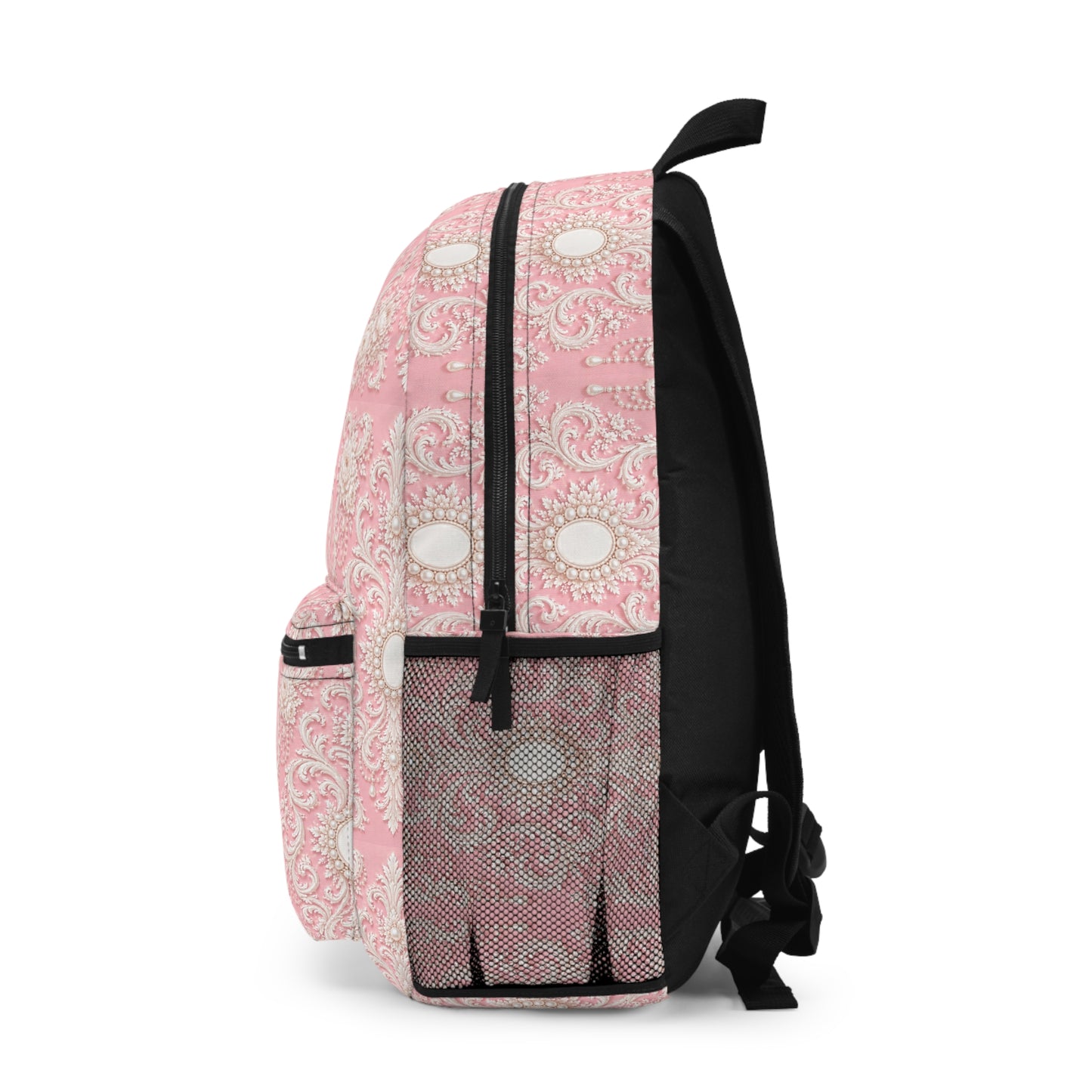 Pink Rococo Vintage Backpack — Elegant Rococo Pattern School & Travel Bag