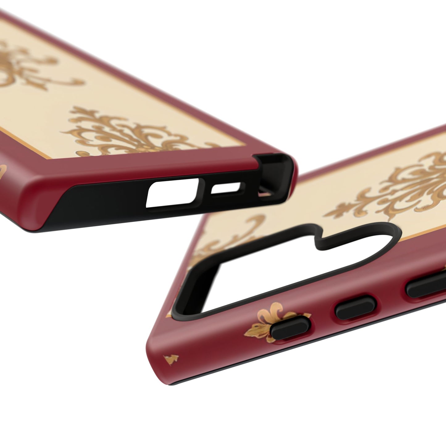 Elegant Floral Motif Phone Case - Tough Cases with Vintage Design - Dusk Red Striped Gold Damask