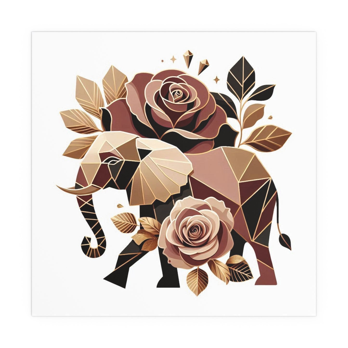 Elegant Floral Silk Poster - Indoor/Outdoor Wall Art for Home Decor - Brown & Gold Elephant & Roses
