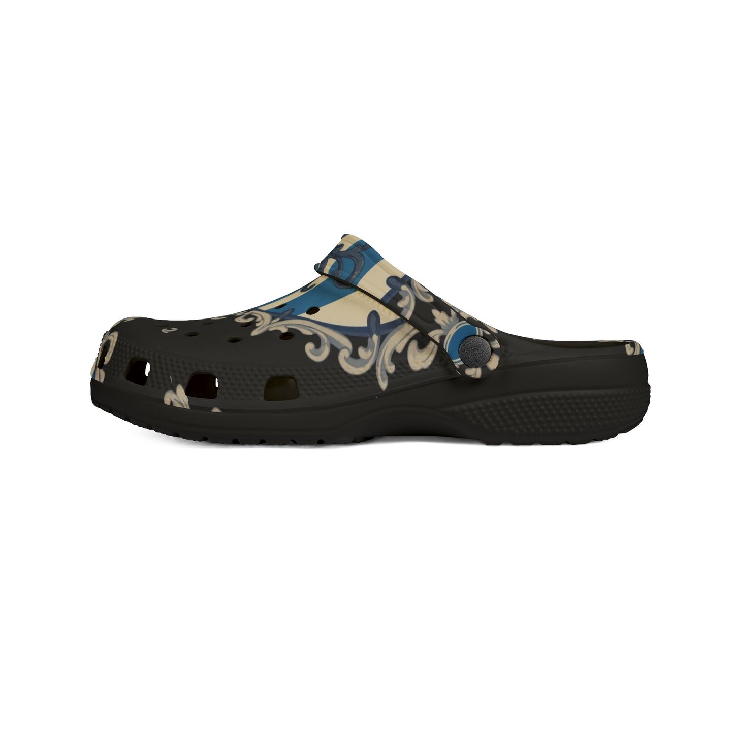 Stylish Blue & Alabaster Striped Baroque EVA Foam Clogs | Fun and Functional Footwear for Everyday Adventures | Home, and Casual Outings