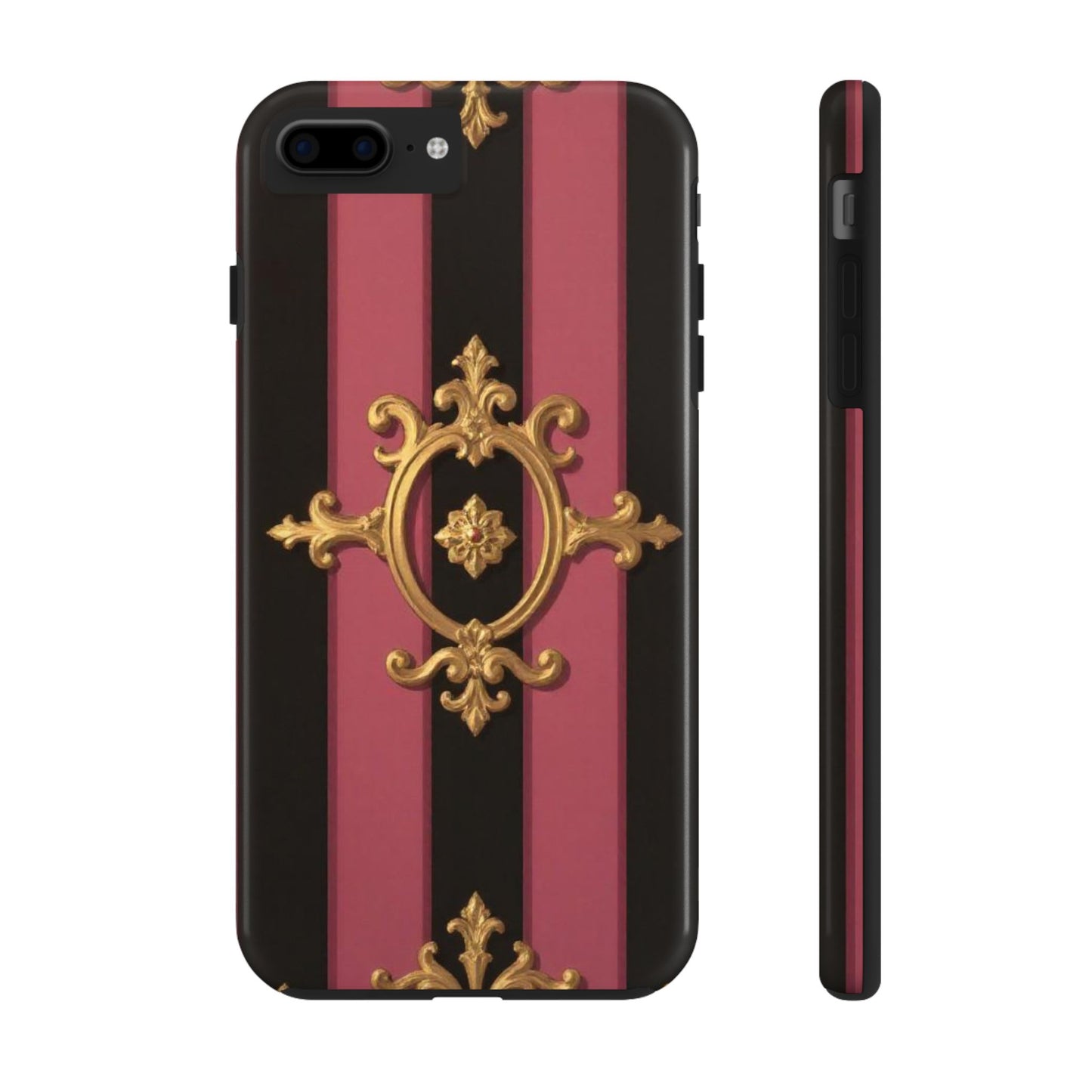 Elegant Black & Mauve Striped Gold Baroque Tough Phone Cases, Luxe Phone Covers, Fashionable Mobile Cases, Gift for Her, Holiday Phone Accessories