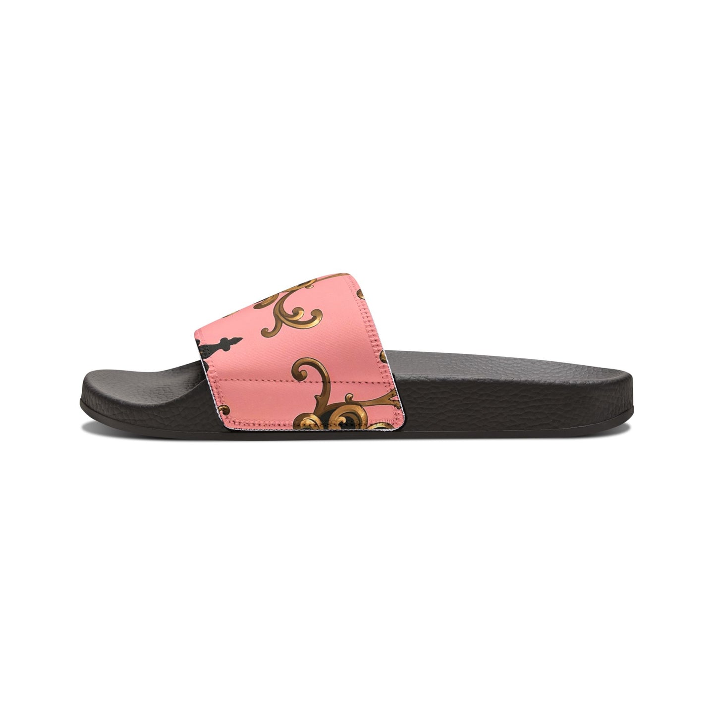 Chic Women's Removable-Strap Sandals, Summer Sandals, Stylish Footwear, Beach Slides - Pink, Black & Gold Rococo