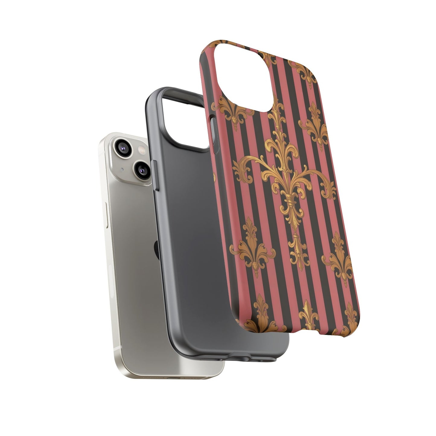 Elegant Floral Motif Phone Case - Tough Cases with Vintage Design - Mauve Striped Gold Damask