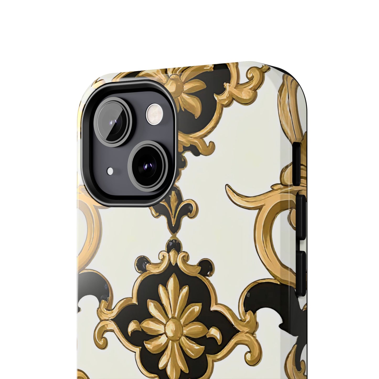 Elegant Floral Tough Phone Cases, Durable Phone Cover, Stylish Phone Accessories, Gift for Her, Chic Phone Cases - Black & Gold Rococo