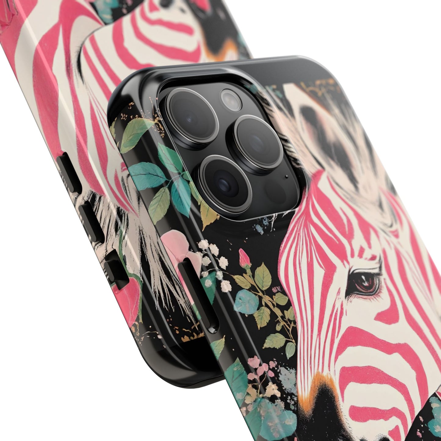 Pink Zebra Tough Phone Case - Trendy Floral Design for Animal Lovers