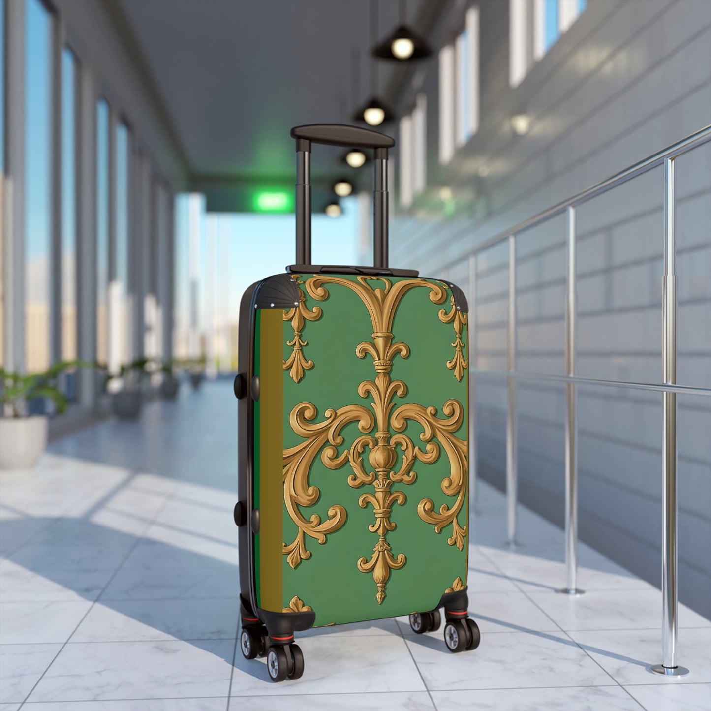 Decorative Luggage - Olive Green Striped Rococo