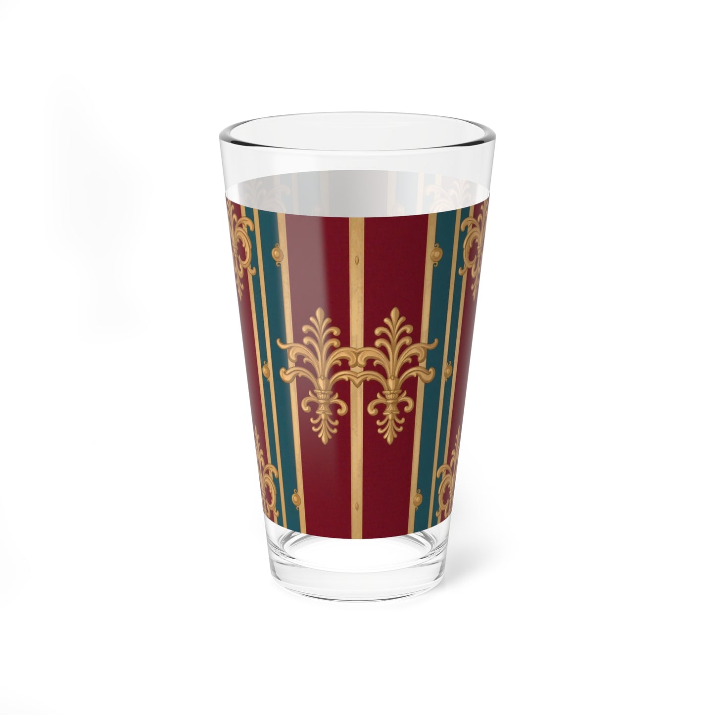 Vintage-Inspired Mixing Glass with Elegant Pattern, Perfect for Cocktails, Parties, Home Bars, Gift Idea  - Burgundy Striped Gold Baroque