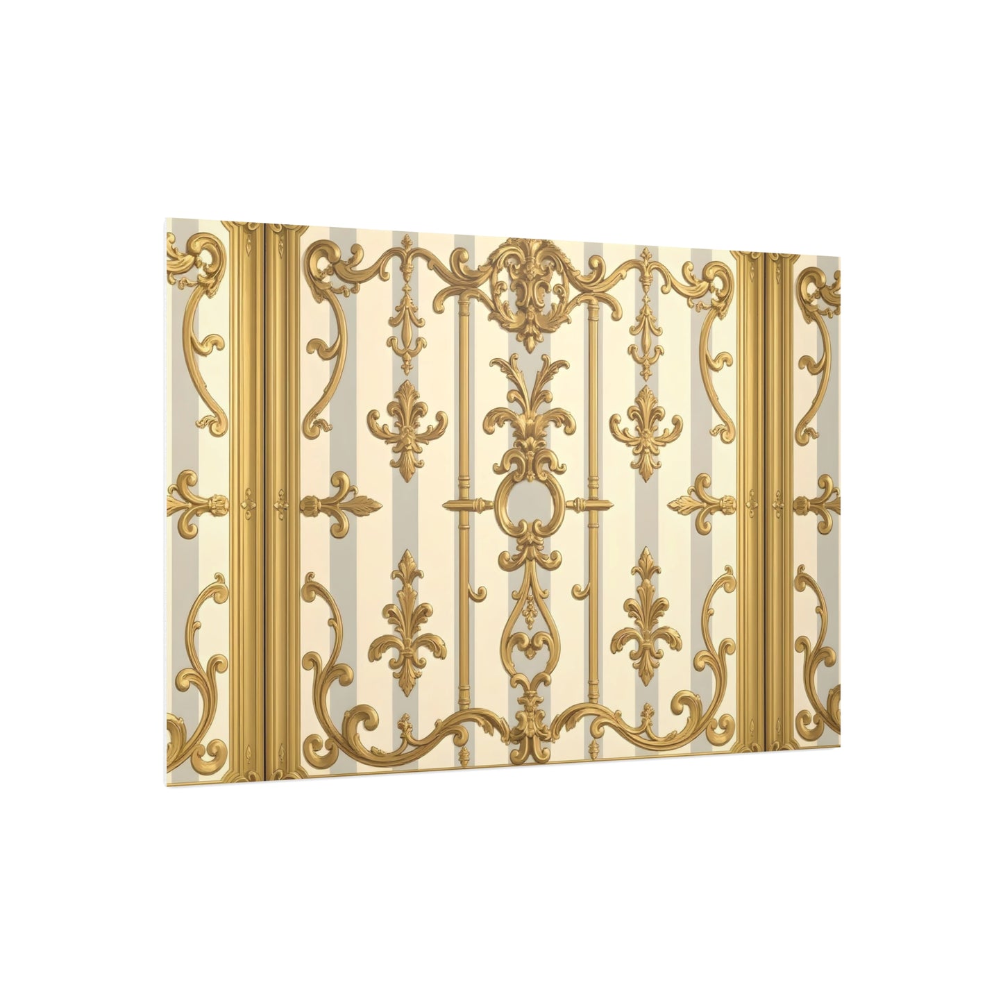 Elegant Ornate Foam Board Art - Luxury Wall Décor, Home Decoration, Versatile Display Board - Matte Gray & Cream Striped Gold Baroque