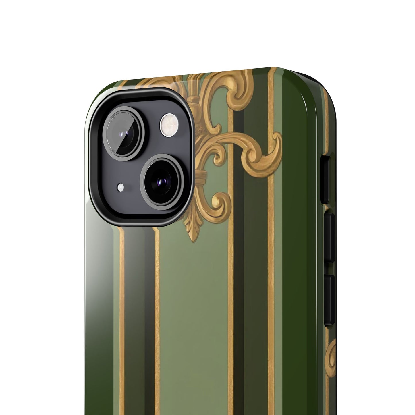 Elegant Tough Phone Cases - Baroque Design, Durable Cell Phone Covers, Unique Gifts for Her, Holiday Gifts - Green Striped Gold Baroque