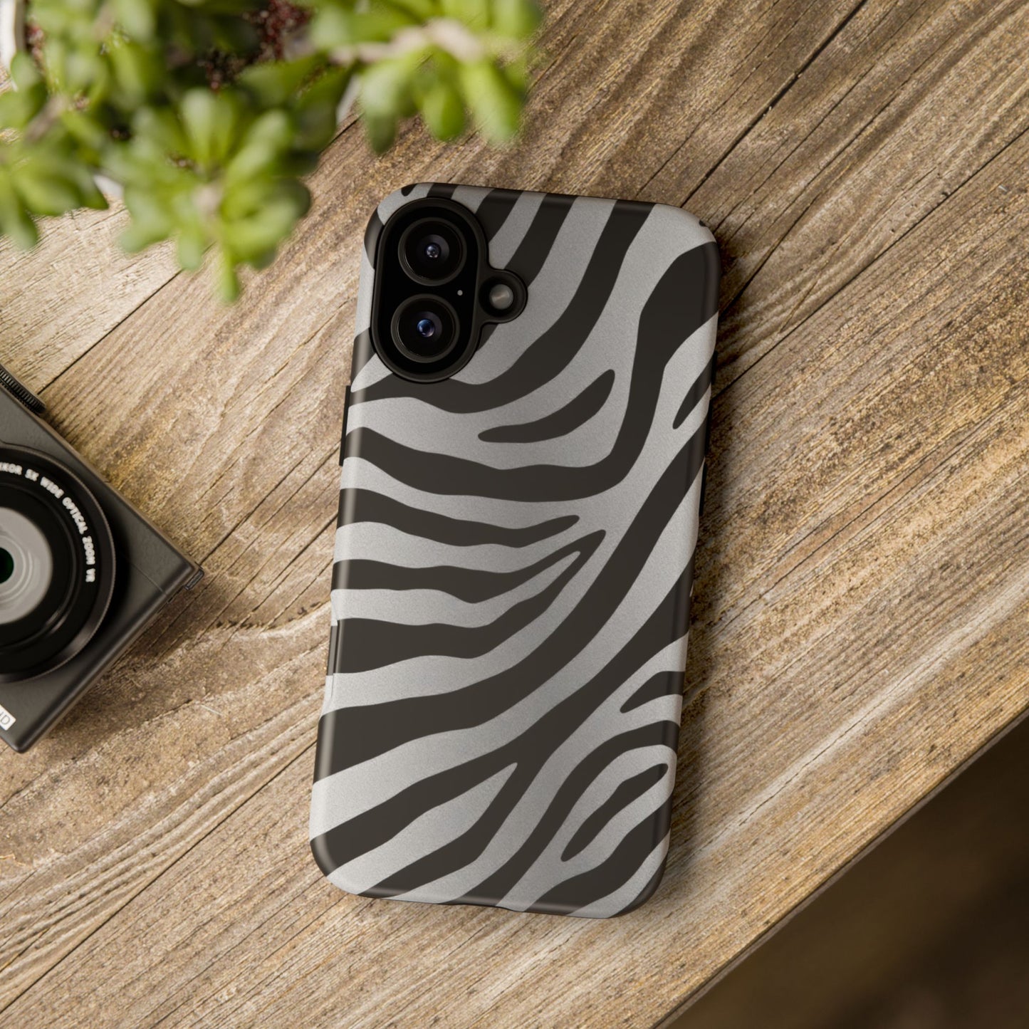 Zebra Print Tough Phone Case - Silver