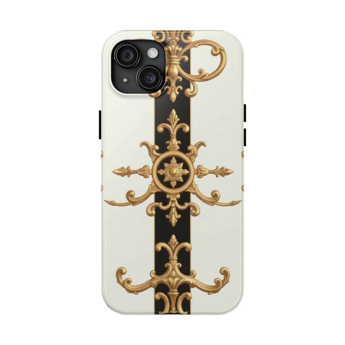 Elegant Baroque Tough Phone Case | Stylish Protection for Your Device, Gift for Her, Phone Accessories - Black & White Striped Gold Baroque