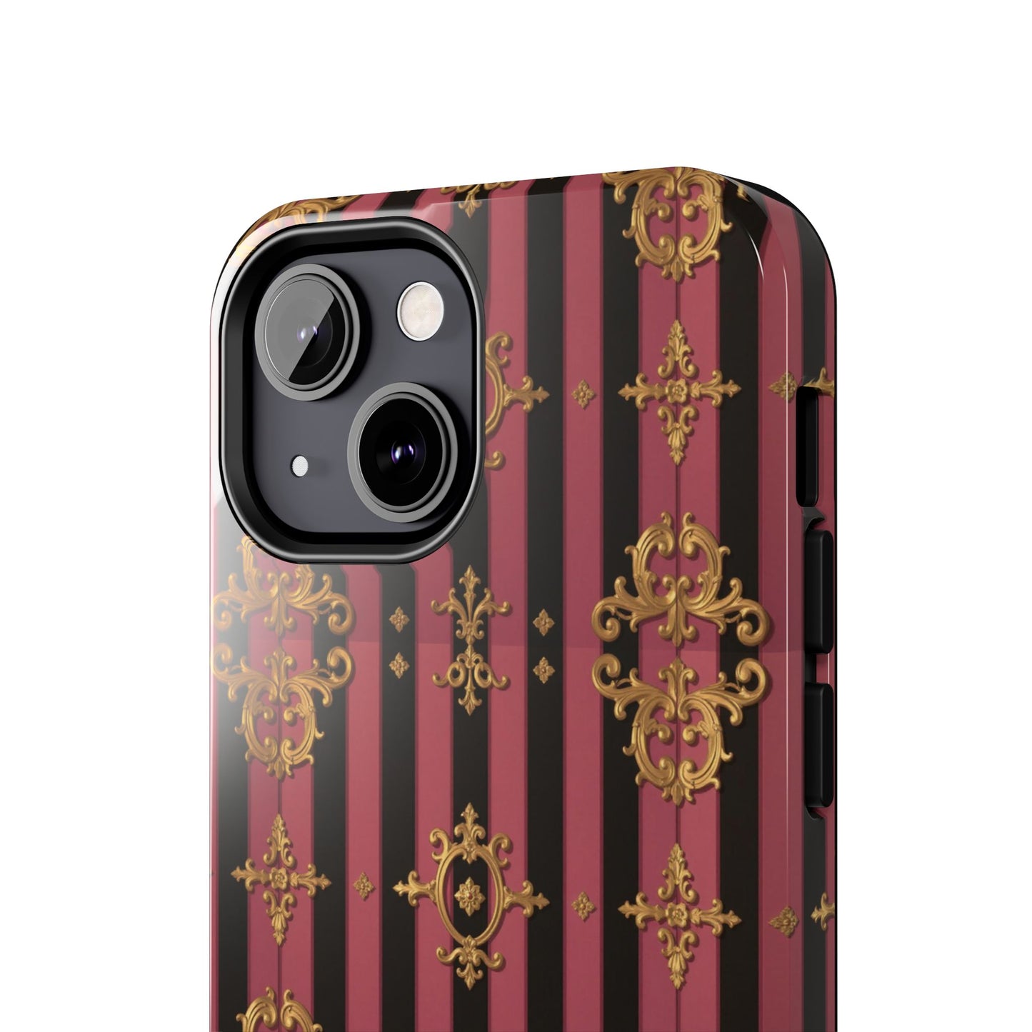 Elegant Black & Mauve Striped Gold Baroque Phone Case, Tough Phone Cases, Stylish Protective Cover, Unique Gift, Luxe Phone Accessories