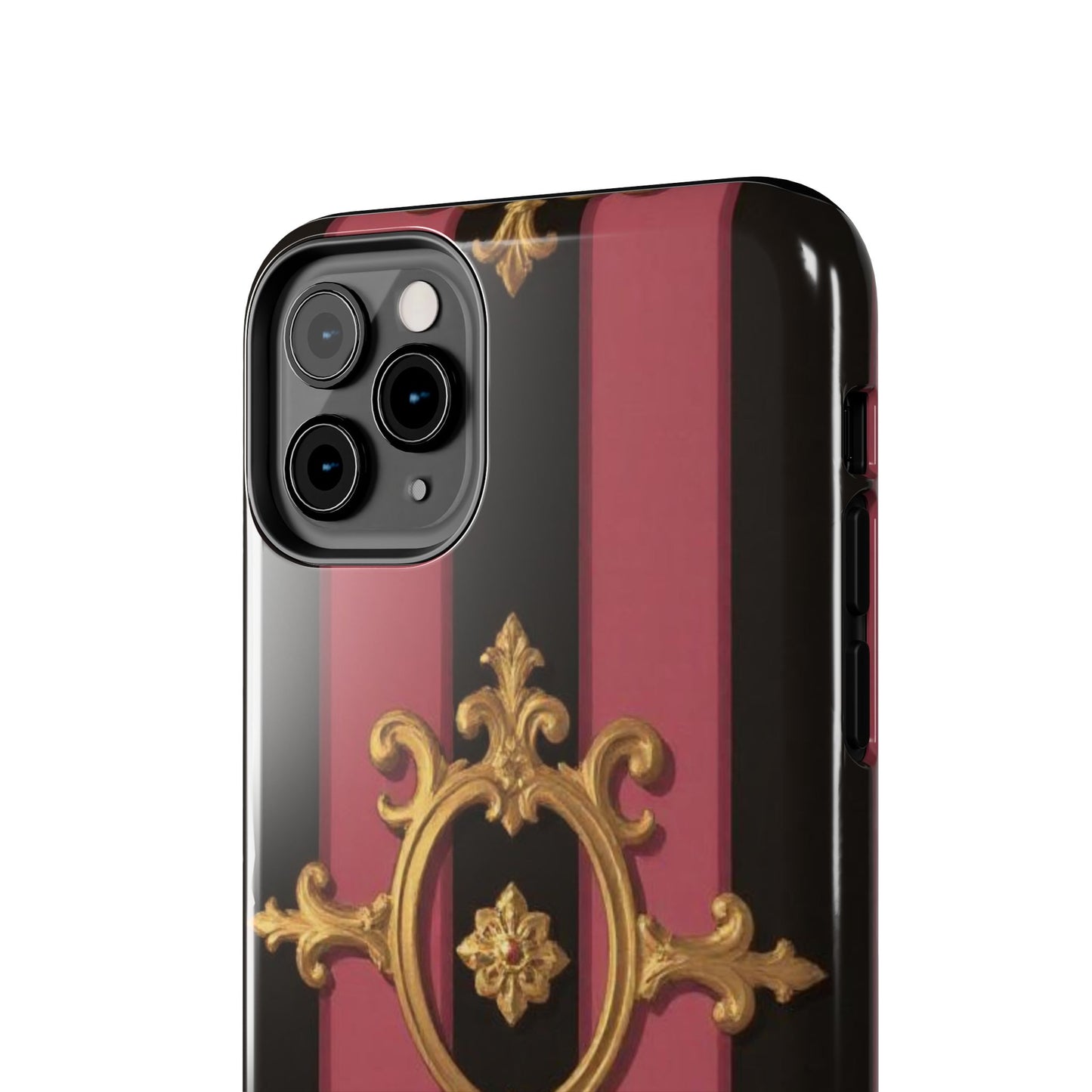 Elegant Black & Mauve Striped Gold Baroque Tough Phone Cases, Luxe Phone Covers, Fashionable Mobile Cases, Gift for Her, Holiday Phone Accessories