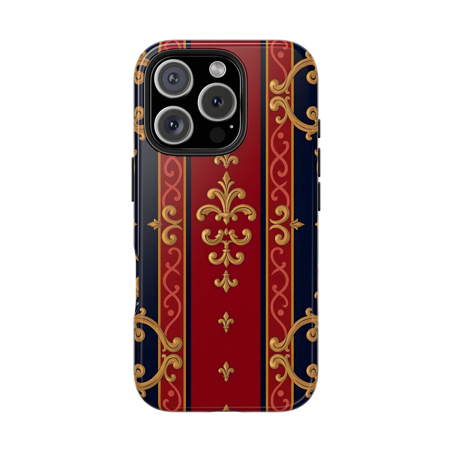 Elegant Vintage Phone Cases, Tough Phone Cover, Stylish Cell Phone Accessories, Durable Phone Protection - Midnight Blue & Dusk Red Gold Baroque