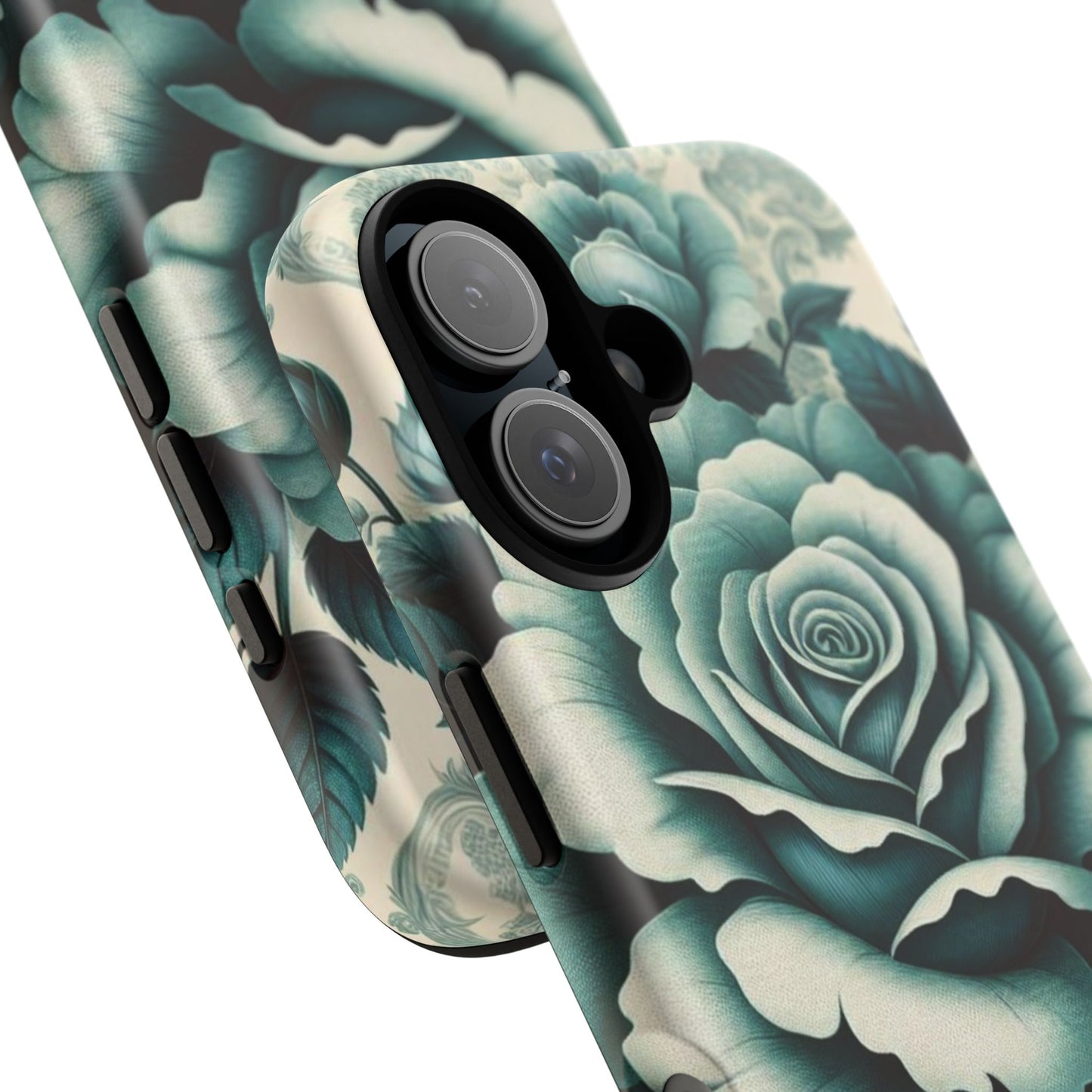 Elegant Floral Motif Phone Case - Tough Cases with Vintage Design - Teal Roses & Damask