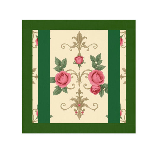 Elegant Vintage Face Towel – Luxurious Gold Pattern for Home & Spa - Green Border Roses & Damask