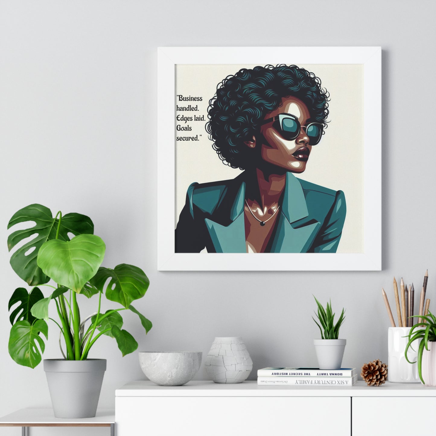 Stylish Framed Vertical Poster - Modern Art for Home Decor - "Business handled."