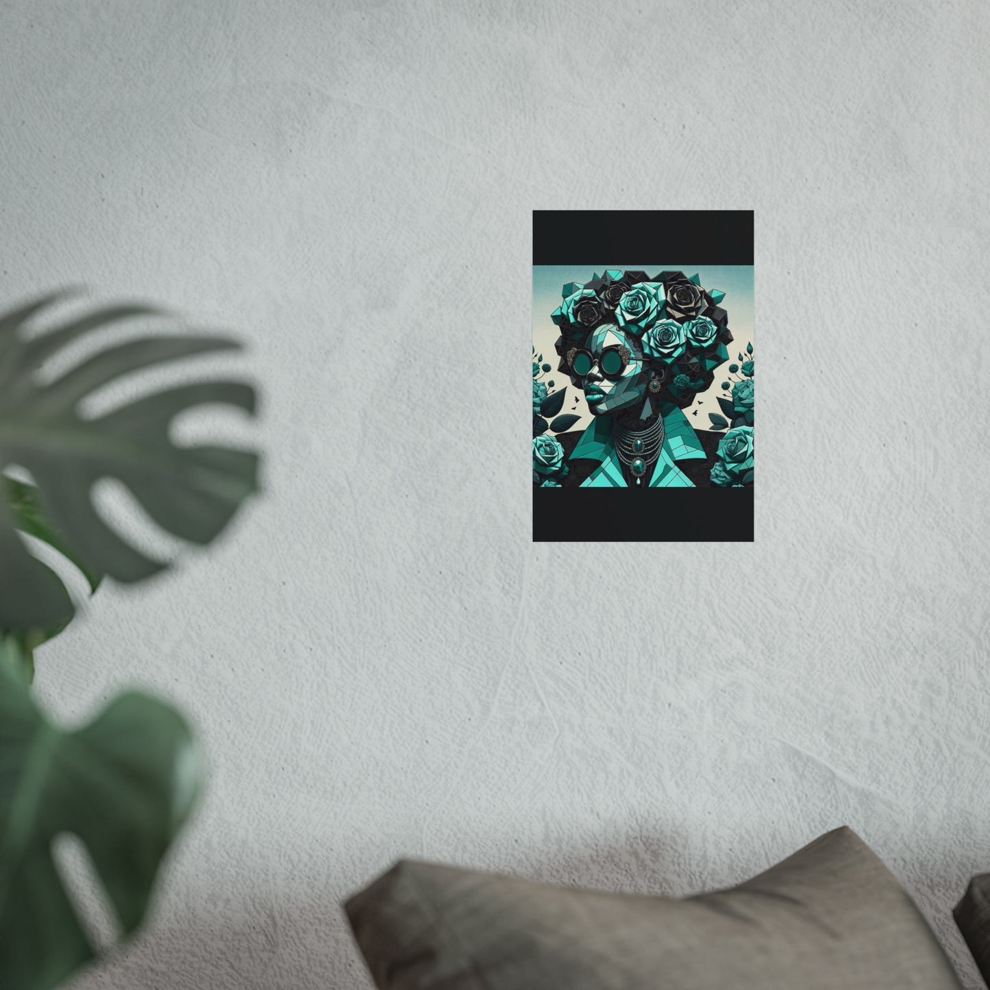 Chic Floral Fine Art Poster | Modern Wall Decor, Home Aesthetic, Gift for Art Lovers, Unique Room Makeover - Turquoise & Black Roses Lady
