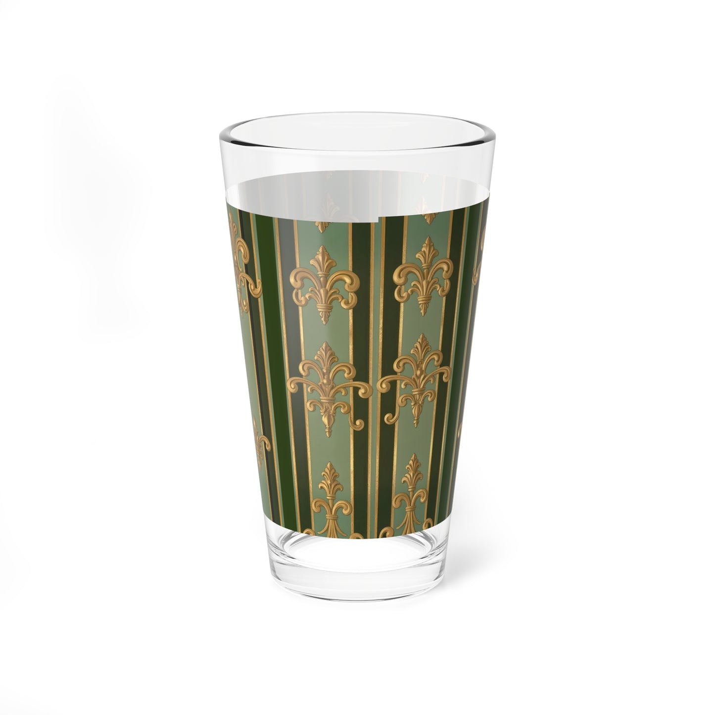 Elegant Mixing Glass, 16oz - Vintage Home Barware, Cocktail Glass, Great for Parties, Unique Gift - Green Striped Gold Baroque