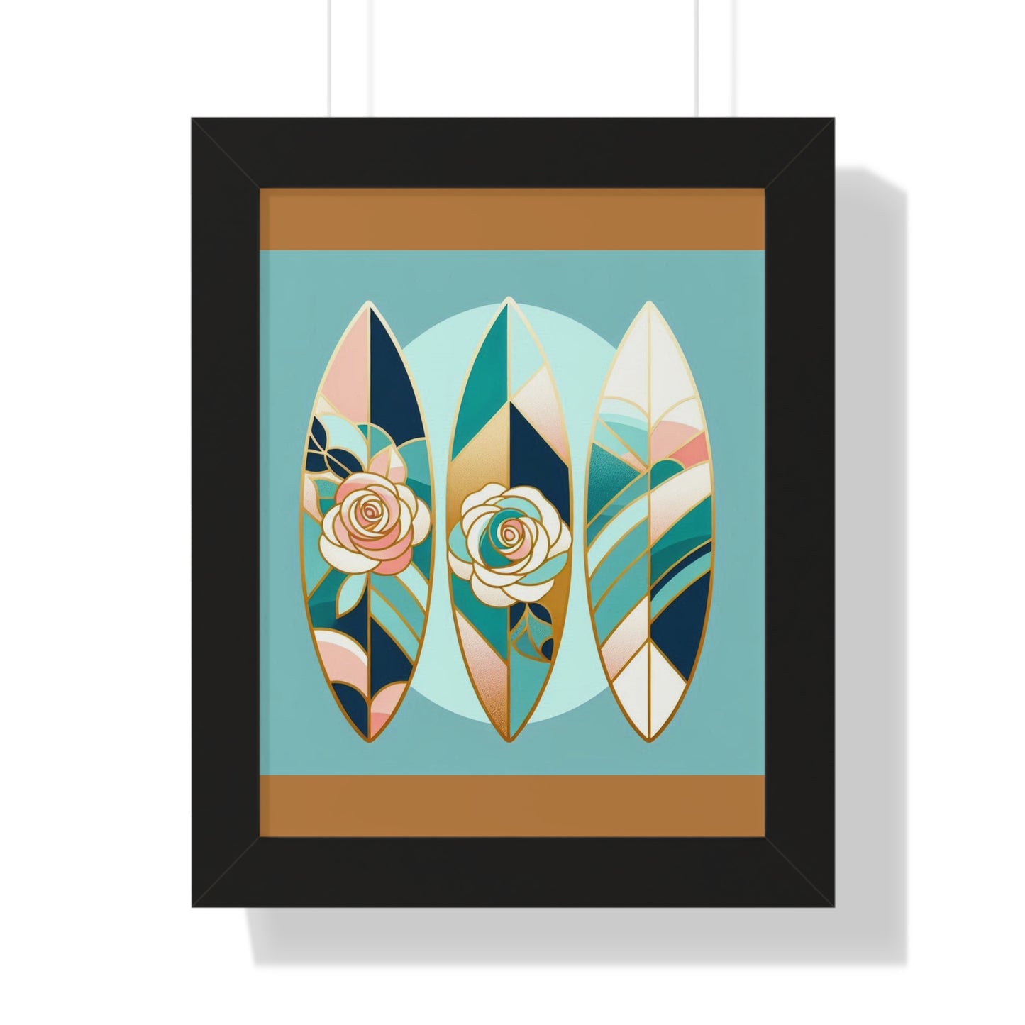 Vertical Poster - Blue, Pink & Aqua Surfboard & Roses Wall Art