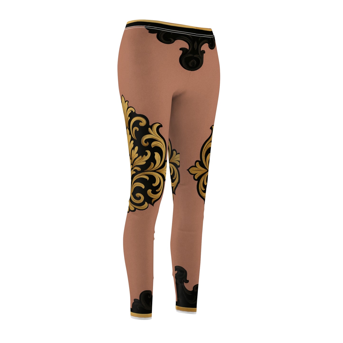 Mauve & Black-Gold Baroque Leggings — Gold Ornate Pattern Women's Leggings