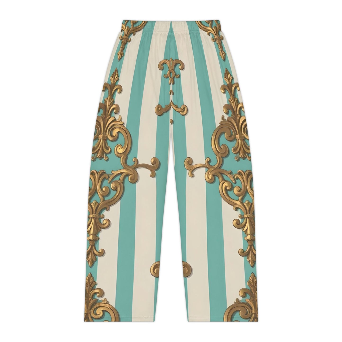 Elegant Women’s Pajama Pants, Luxe Lounge Wear, Sleepwear, Relaxation, Gift for Her, Home Comfort - Matte Green Striped Rococo