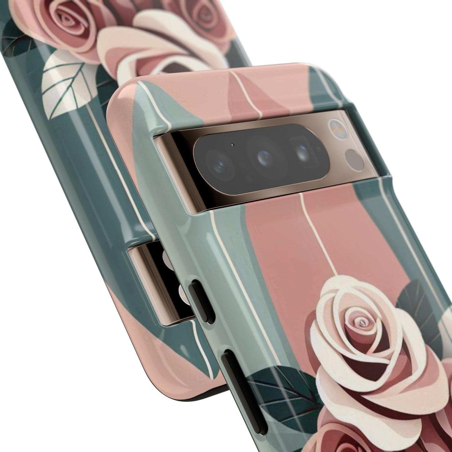 Phone Case - Burgundy, Matte Mauve & Teal Surfboard & Roses Design