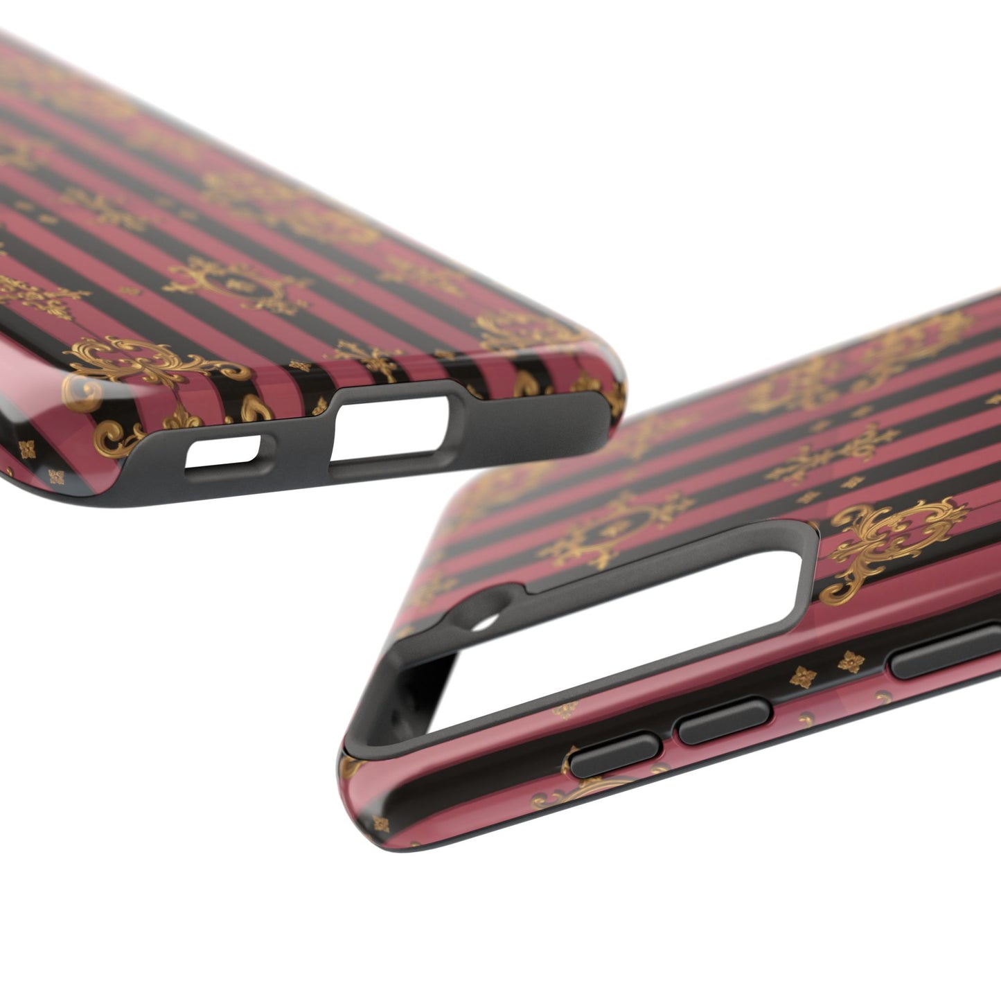 Elegant Black & Mauve Striped Gold Baroque Phone Case, Tough Phone Cases, Stylish Protective Cover, Unique Gift, Luxe Phone Accessories