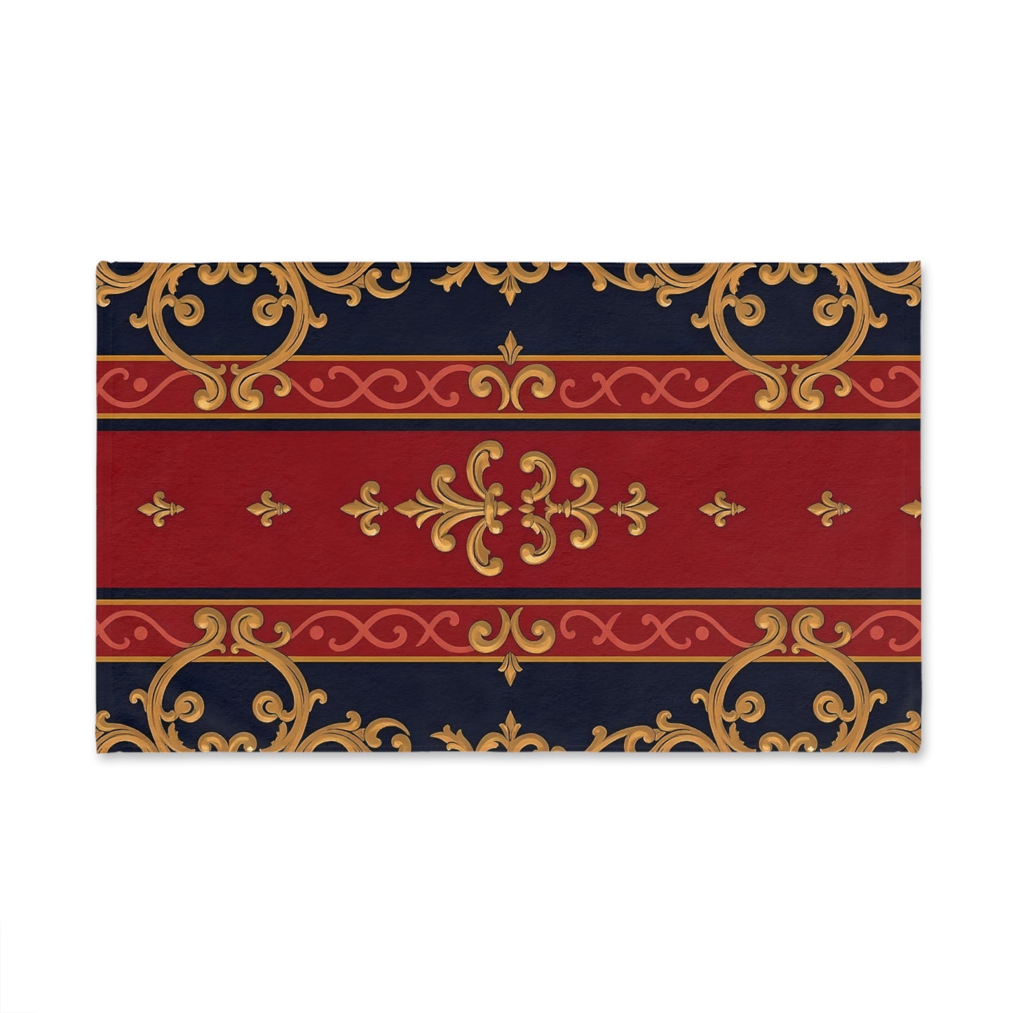 Elegant Floral Hand Towel - Luxurious Bath Decor, Elegant Gift, Kitchen Towel, Home Decor, Housewarming - Midnight Blue & Dusk Red Gold Baroque
