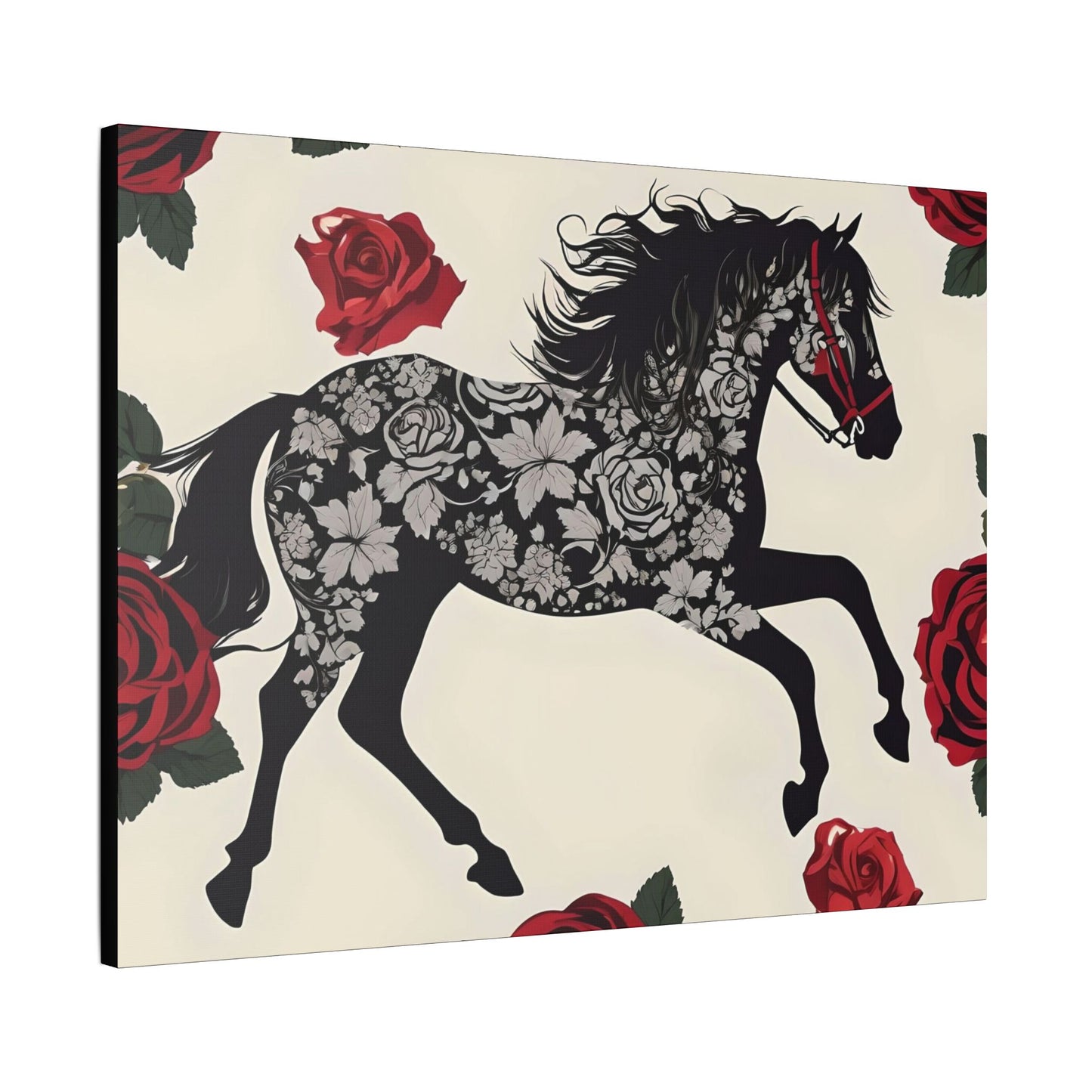 Art Print Canvas, Wall Decor, Satin Stretched Canvas, Equestrian Art, Office Decor, Home Decor - Horse & Roses