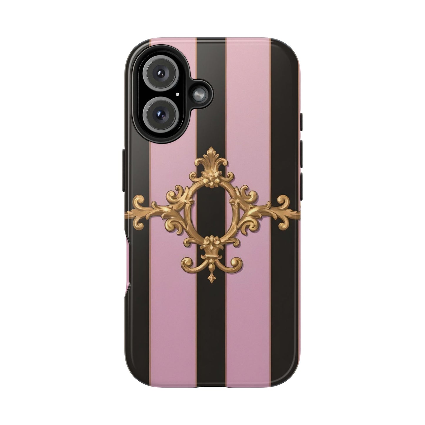 Stylish Tough Phone Case for Elegant Protection, Fashionable Accessories, Smartphone Cover - Matte Lavender & Black Striped Gold Baroque