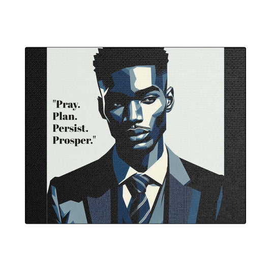Afro Art Print Canvas, Wall Decor, Satin Stretched Canvas, African American Art, Office Decor, Home Decor - "Pray. Plan. Persist. Prosper."