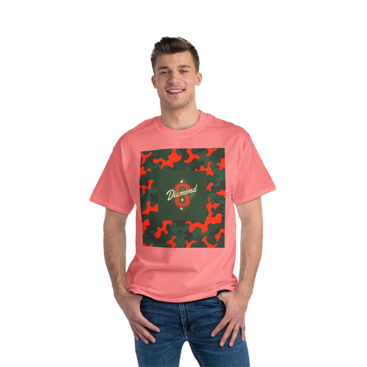 Camo Graphic Tee, Unisex, Trendy Streetwear, Stylish Summer Top, Perfect for Casual Outings - Green & Orange Camo Diamond 8