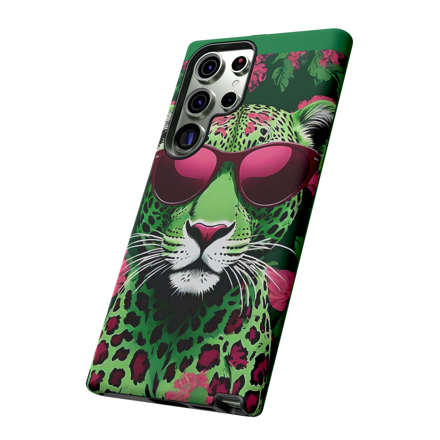 Phone Case - Lime Green & Burgundy Leopard In Sunglasses Design