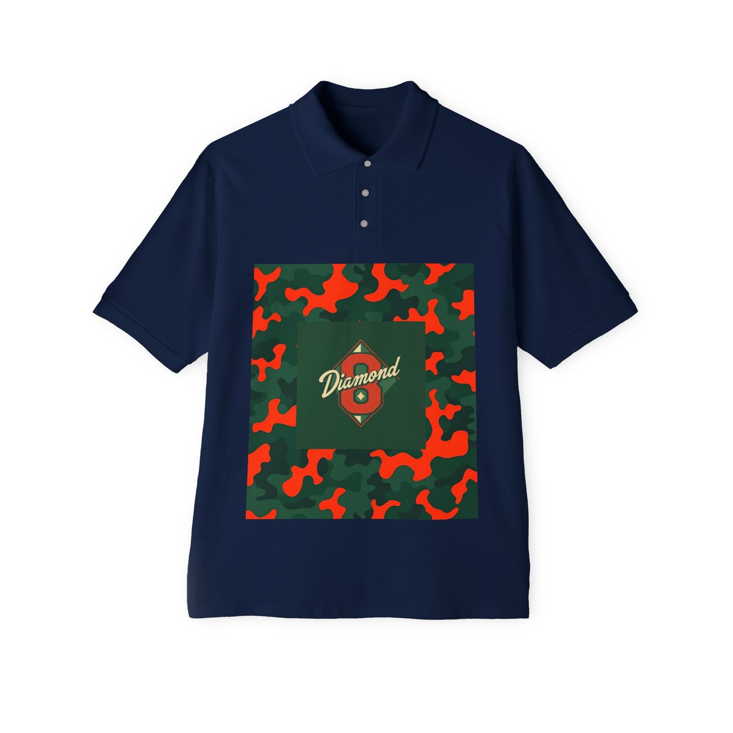 Stylish Men's Piqué Polo with Unique Diamond Camo Design - Casual Wear, Gifts for Him, Father's Day - Green & Orange Camo Diamond 8