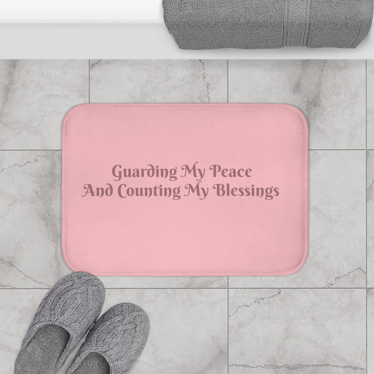 Guarding My Peace Bath Mat - Pink Blessings Reminder, Cozy Home Decor, Relaxation Gift, Bathroom Essentials, Self-Care Accessory-Mauve Lettering