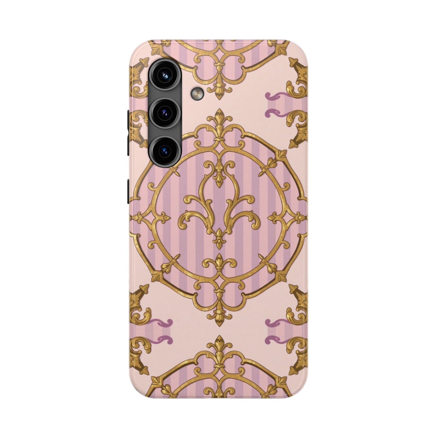 Elegant Vintage Phone Case, Tough Phone Case, Lavender & Alabaster Striped Gold Baroque Phone Cover, Stylish Phone Protector, Gift for Her