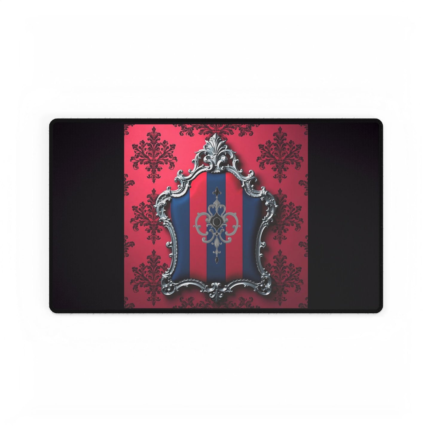 Elegant Desk Mats for Home Office, Stylish Desk Accessories, Gift for Her, Desk Decor, Functional Office Mat - Blue & Red Striped Silver Crest