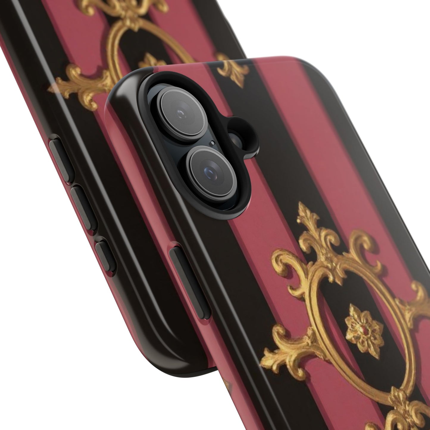 Elegant Black & Mauve Striped Gold Baroque Tough Phone Cases, Luxe Phone Covers, Fashionable Mobile Cases, Gift for Her, Holiday Phone Accessories