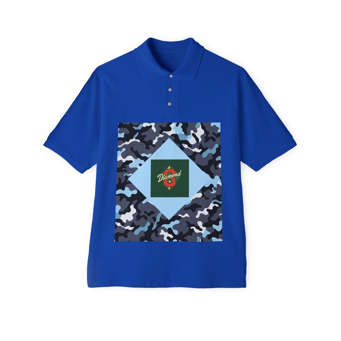 Stylish Men's Piqué Polo Shirt, Casual Wear, Summer Vibes, Golf Outing, Comfortable Fashion, Gift for Him -  Blue Camo Diamond 8
