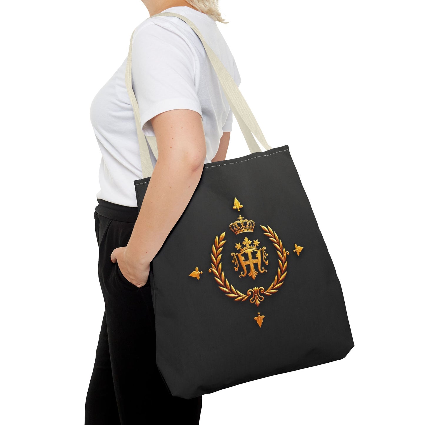 Luxurious Gold Emblem Tote Bag | Chic Shoulder Bag, Everyday Carryall, Great Gift for Her, Eco-Friendly Shopping Bag - Gold Crest