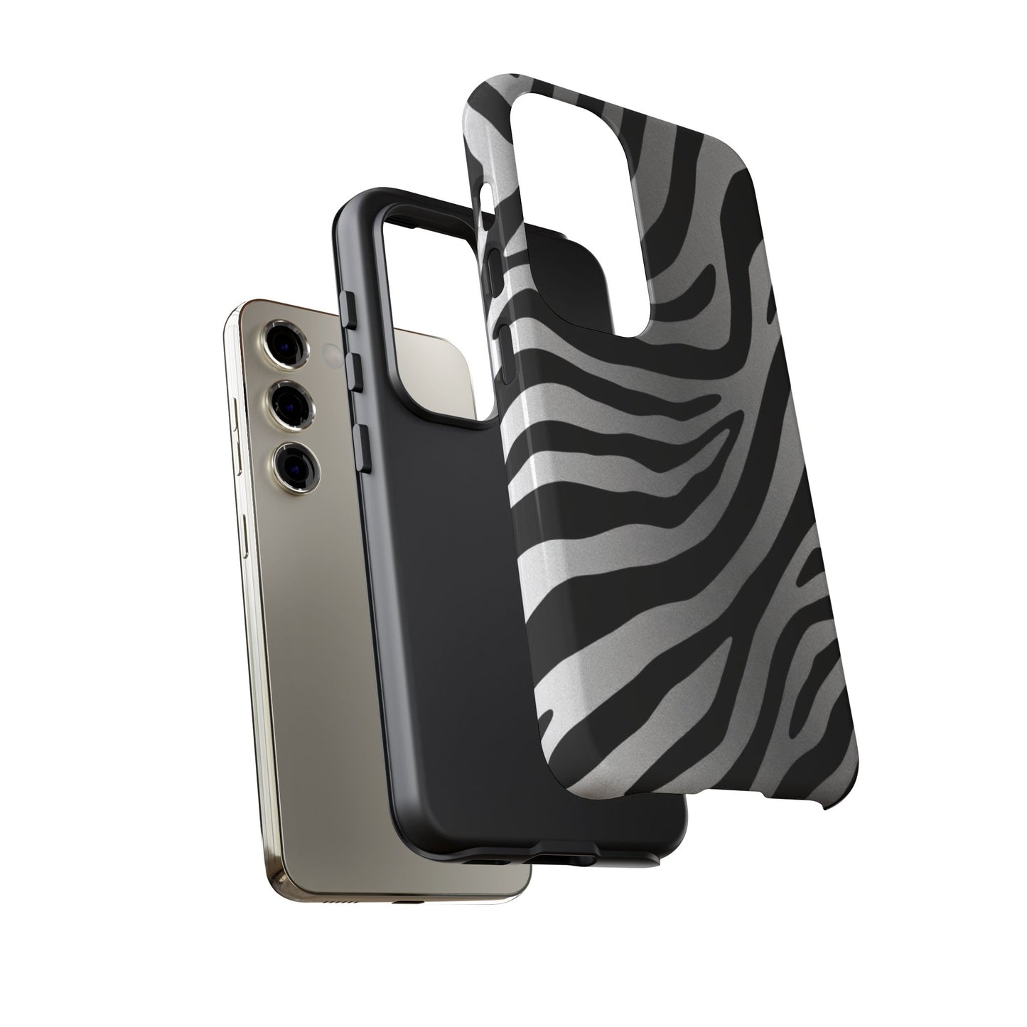 Zebra Print Tough Phone Case - Silver