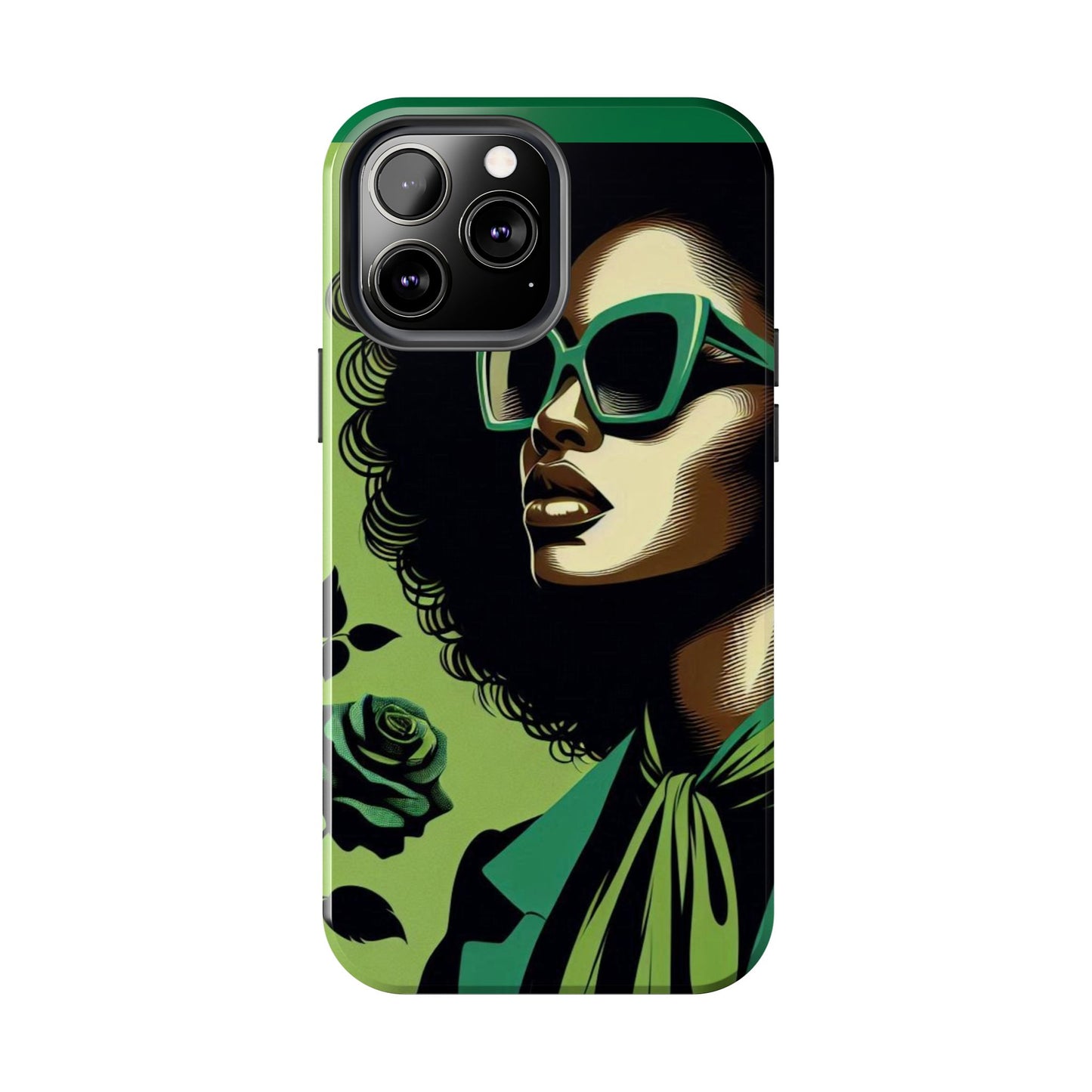 Chic Tough Phone Case | Artistic Green & Black Design | Phone Protection, Gift for Her, Stylish Accessory, Trendy Tech - Lady in Green