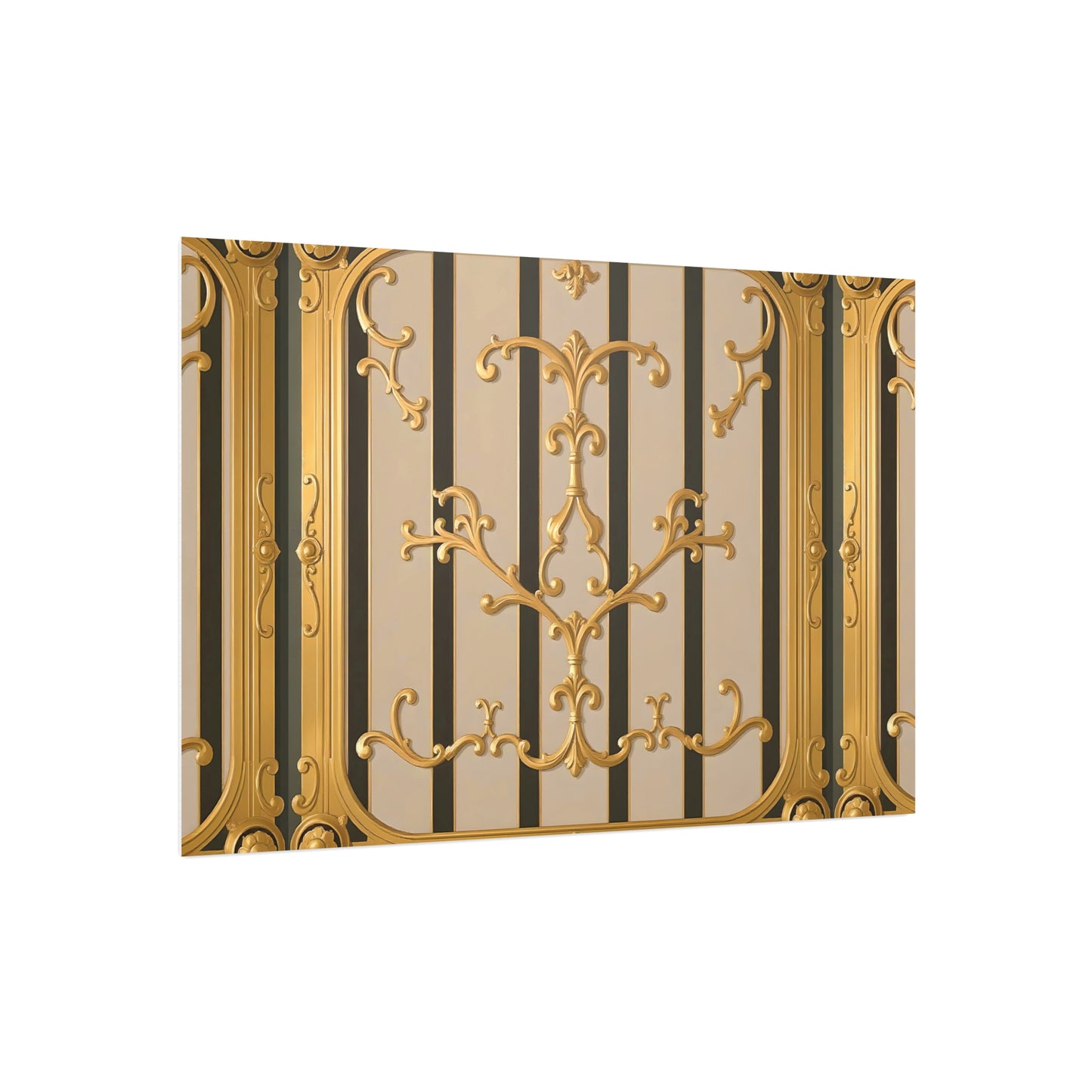 Ornate Foam Board Wall Art, Elegant Home Decor, Decorative Foam Panel, Gift for Homeowners, Wedding Decor Ideas - Beige Striped Gold Rococo